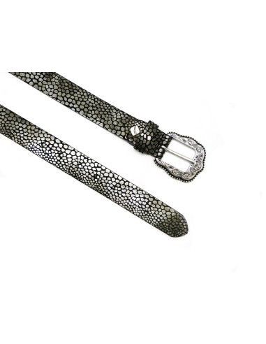 Cinturón piel Serraje moteado hebilla Cowboy plata 30mm