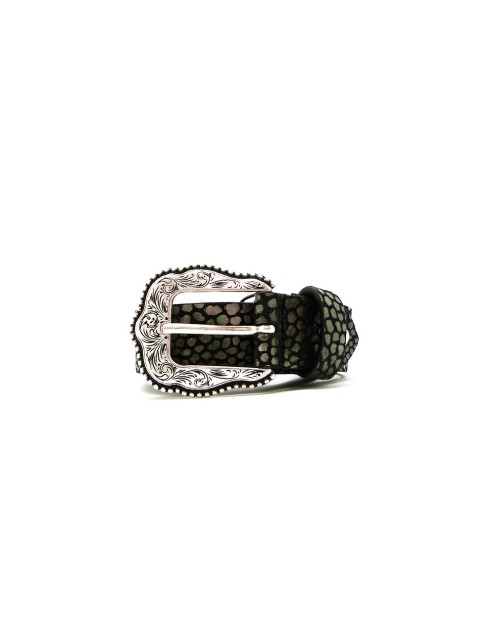 Cinturón piel Serraje moteado hebilla Cowboy plata 30mm 2