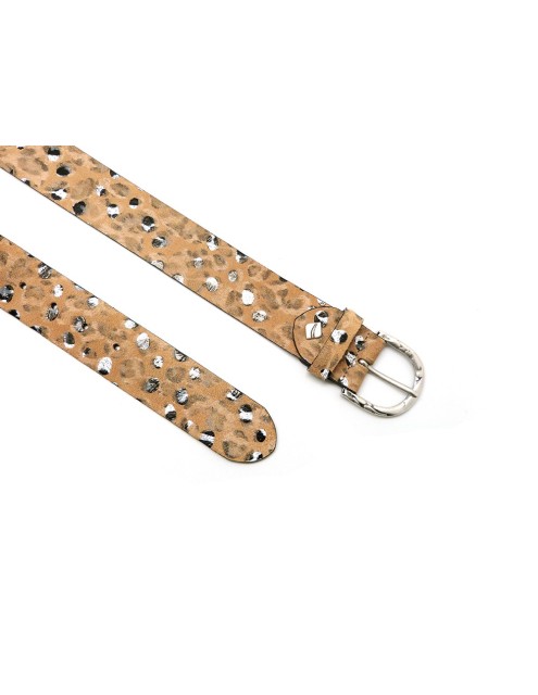 Cinturón piel Leopardo hebilla acabado rústico 40mm