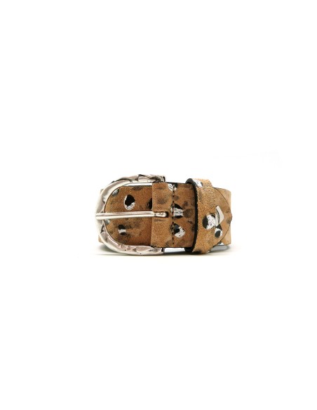Cinturón piel Leopardo hebilla acabado rústico 40mm