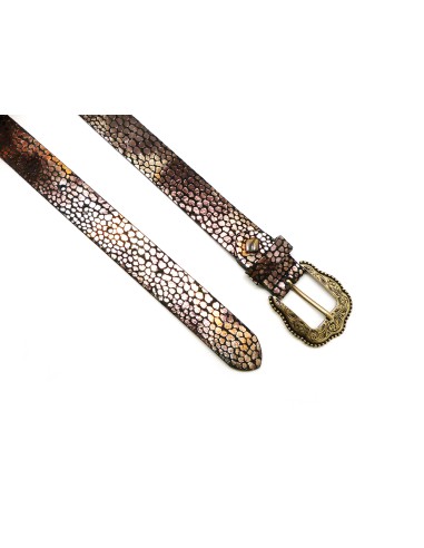 Cinturón piel Serraje moteado hebilla Cowboy oro 30mm