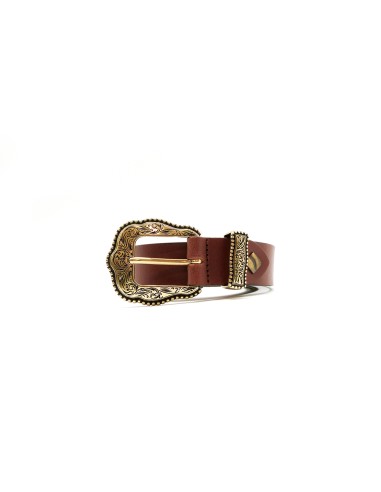 Cinturón piel Vaquetilla hebilla cowboy oro 30mm