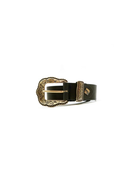 Cinturón piel Vaquetilla hebilla cowboy oro 30mm