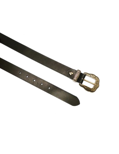 Cinturón piel Vaquetilla hebilla cowboy oro 30mm