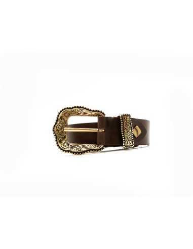 Cinturón piel Vaquetilla hebilla cowboy oro 30mm