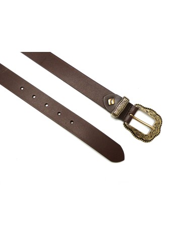 Cinturón piel Vaquetilla hebilla cowboy oro 30mm