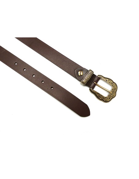 Cinturón piel Vaquetilla hebilla cowboy oro 30mm